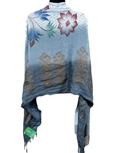 Handloom House silk floral saree stole scarf wrap Blue