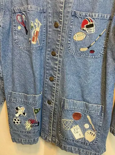 Christopher & Banks  90s Vintage Denim Corduroy Collar Sports Embroidered Jacket