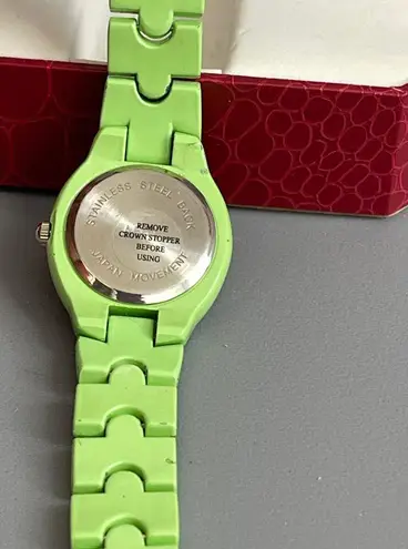 Vivani Bright Green with Silver Rhinestone Face Link Watch