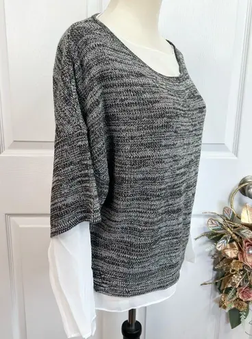 Chelsea & Theodore Sweater Grey Size L White Layered Top Semi Sheer Hem Black Size L