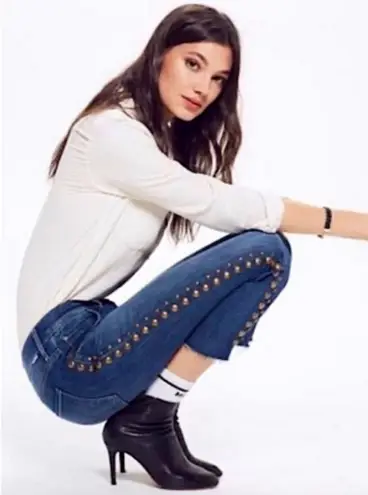 MOTHER Jeans Women 24 Blue Denim The Insider Crop Step Fray Rough Stud Designer