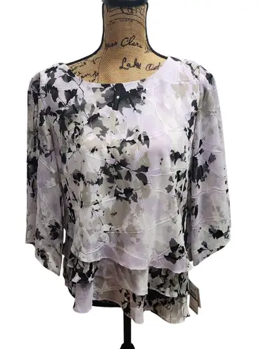 Alex Evenings Women Sheer Floral Print Layered Blouse Top Size L MSRP $119 - Image 1