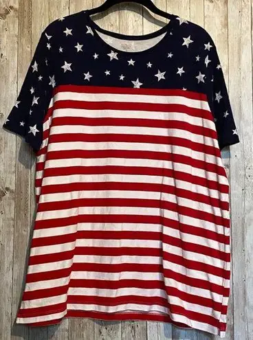 kim rogers Women's  Perfectly Soft Stars and Stripes Short Sleeve Shirt Top XL