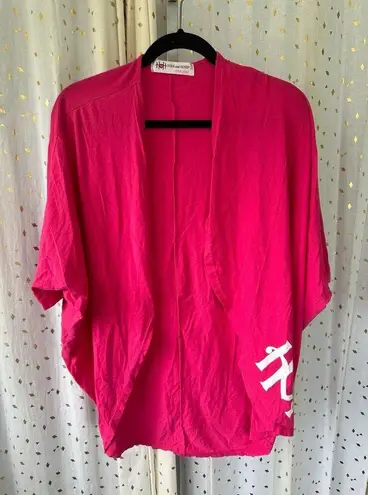 Hugs N Honis Hawaiian Designer Open Kimono Cover Up Batwing Cardigan One Size Pink Size undefined