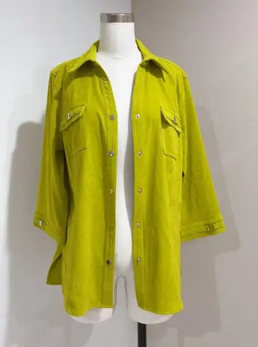 JM Collection Women's Green Faux Suede Snap Shacket Shirt Jacket Size Large