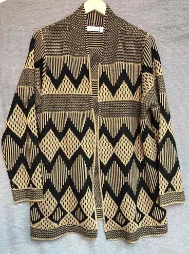 kim rogers  Tan Black Chevron Pattern Open Front Cardigan Womens XL