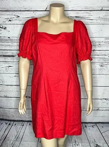 Draper James RSVP Size XXL Pink Square Neckline Puff Sleeve Linen Blend Dress