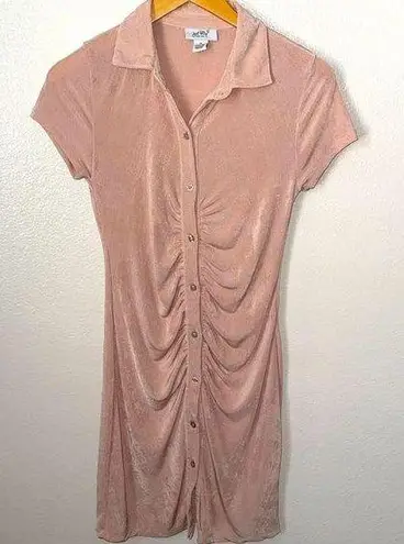 Vintage 90s Y2K grunge pink metallic button down collared dress M Size M