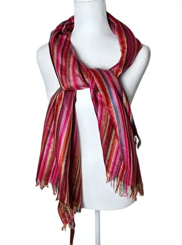 NWT LITTLE PLACES Fait Trade Striped Scarf with Fringe Pink