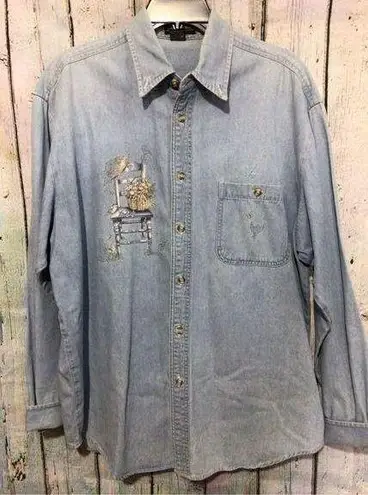 Vintage Denim Shirt Men’s Unisex Blue Size Large