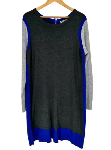 Eliza J Contrast Trim Sweater Dress size XL Grey Cobalt Blue Long Sleeves