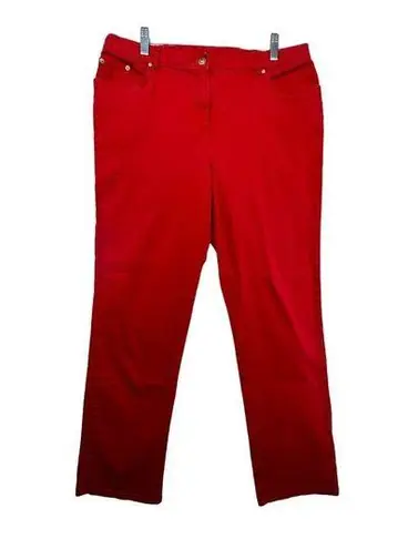 Ruby Rd  Sz 12 Red Denim Jeans 5-Pocket Mid-Rise Straight Leg Elastic Waist