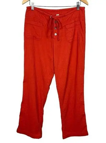 Sundance Pants Womens Small Orange Gauze Button Front Straight Leg Coastal Beach