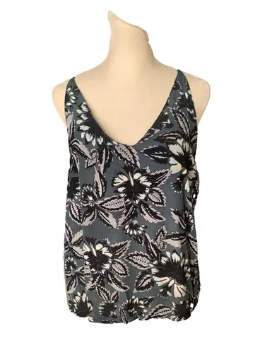Faithfull the Brand Blue Floral Leaf Patterned Sleeveless Tank Top Blouse
