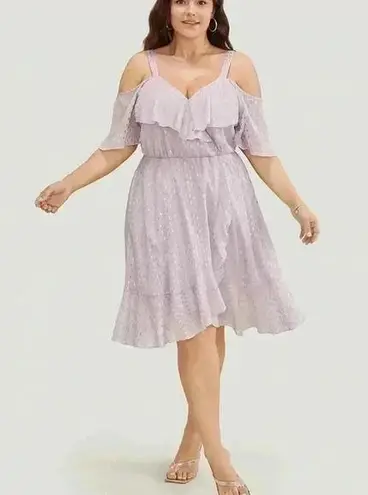 NWT!geometric ruffle trim cold shoulder pocket wrap dress size 14–16 or 1X Purple