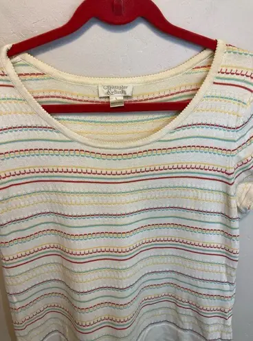 Christopher & Banks  Vintage Y2K Stitched Striped Babydoll Short Sleeve Tee Large