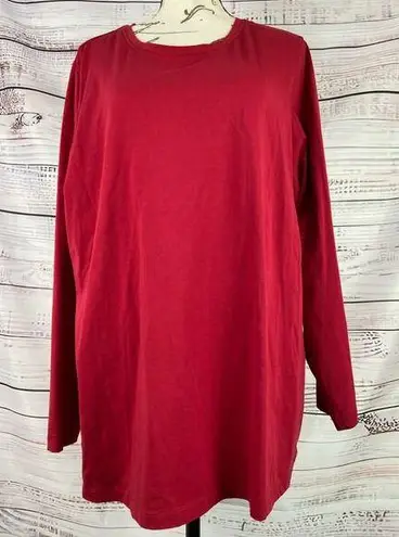 Susan Graver Modern Essentials Cool Cotton Long Sleeve Top Womens 1X Scoop Red
