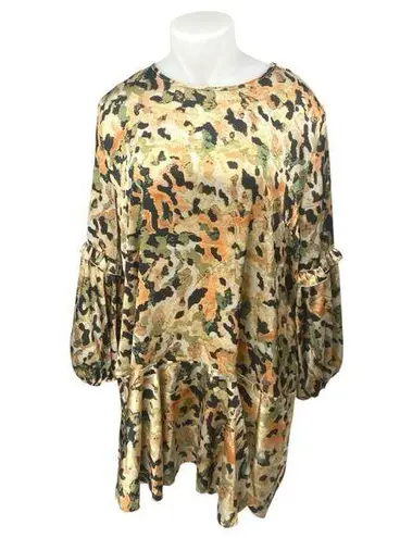 Outrageous Fortune Multicolor Satin Camo Long Balloon Sleeve Mini Shift Dress 18