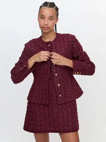 Hill House NWT Burgundy Valentina Tweed Jacket with Gold Buttons Old Money - Med
