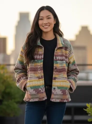 Bellesumyee Boho Flannel Shacket Button Down Trucker Neutral Aztec XL Fall NWT Tan