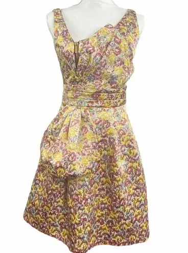 Zac Posen Target Floral Brocade Mini Dress Gold Size 5 Sleeveless Party Cocktail