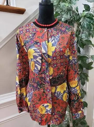 Westbound  Womens Multi Floral Polyester Long Sleeve Button Front Top Blouse 18