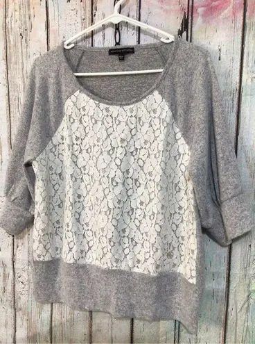 Adrienne Vittadini Gray & White Sweater 3/4 Sleeves Size Large 💕