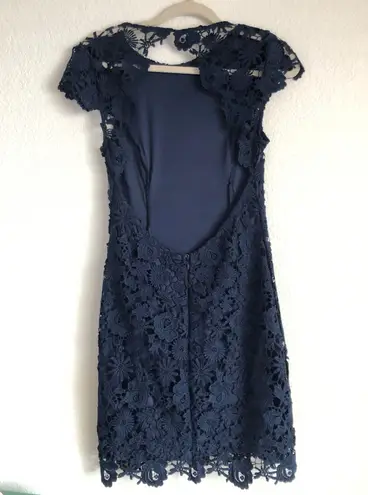 Lulus Romance Language Navy Blue Backless Lace Dress