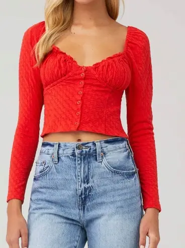 Free People  Red Ladybug Button Front Long Sleeve Blouse M NWT - Image 1