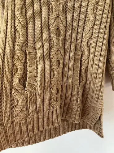 St. John Tan Brown Wool Blend Chunky Cable Knit Hooded Pullover Sweater Medium