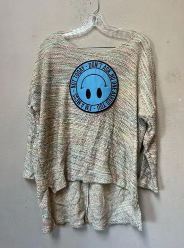 Attic Salt Women’s Not Today Multicolor Blue Emoji Pullover Sweater Size Medium