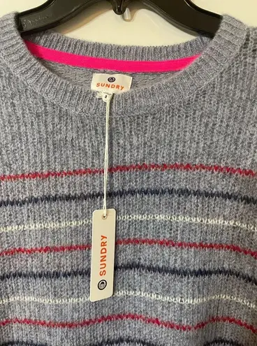 Sundry Anthropologie Cashmere and Wool Balloon Sleeve Striped Sweater Size L