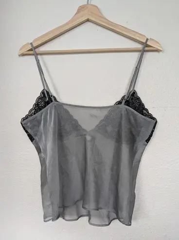 Frederick's of Hollywood Lace Chiffon Cami V-Neck Crop Top Womens Size L