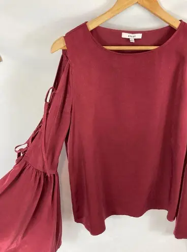 Ro & De  lace up bell sleeve satin maroon top size small