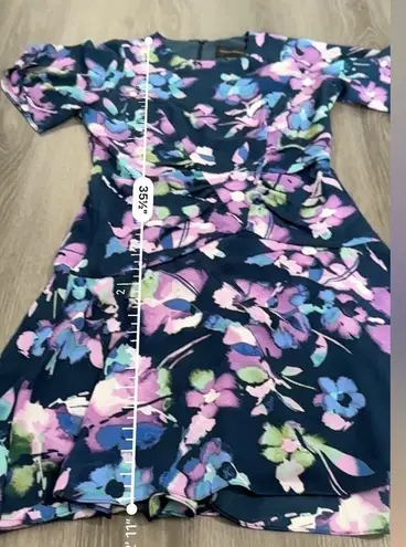 Donna Morgan  V-Front Bell Sleeve Navy Blue & Pink Floral Mini Dress Size 4