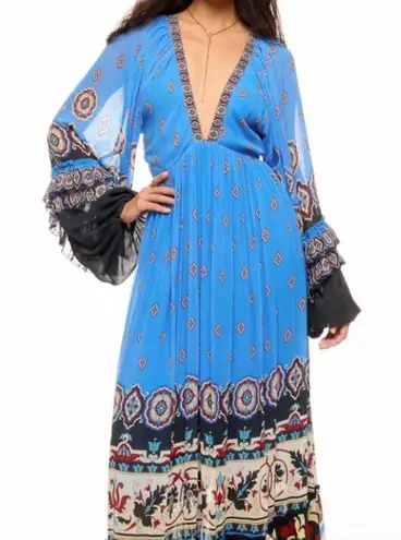 Farm Rio Anika Tiles Blue Maxi Dress Size XS