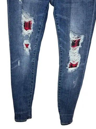 Judy Blue Distressed Buffalo Plaid Patch Skinny Jeans Size 30
