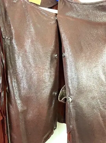 Cleobella Everly Fringe Moto Leather Suede Jacket Size Medium Burgundy Boho