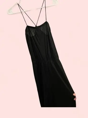 Stunning vintage 70’s rayon slinky skinny strap elastic waist wide leg jumpsuit Black Size XS