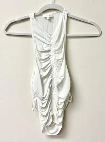 A.L.C. Adrienne Sleeveless V-Neck Slim Fit Ruched Crop Top White Women's Size S