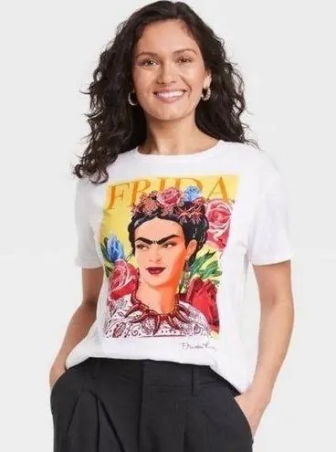 Jerry Leigh NWT White Frida Kahlo Floral Portrait Tee T-Shirt Top New Small Socialism Artist - Image 1