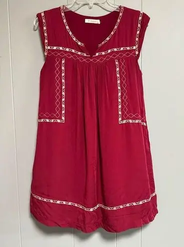 Izzy & Lola Sleeveless Burgundy with Gold/Tan Embroidery Baby Doll Dress Size S