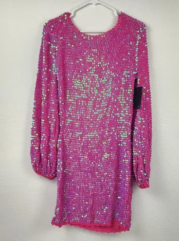 Retrofête Retrofete Tara Crochet Dress Iridescent Pink Long Sleeve XS/S NWT Sequins