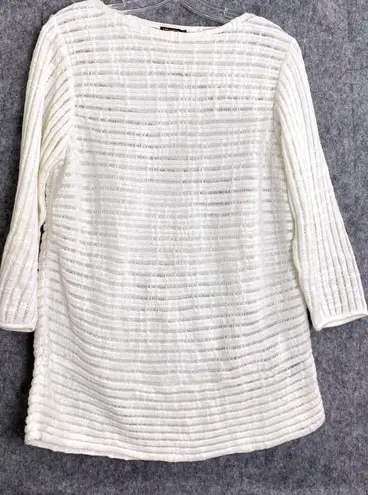 J. McLaughlin White Open Knit Sweater Tunic Women's M 3/4 Sleeve Coastal Chic Size M