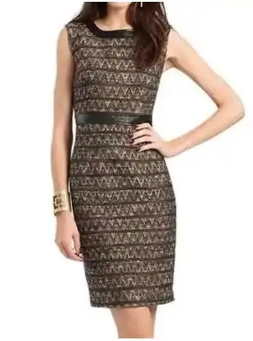 Trina Turk  Tweed Vegan Leather Sheath Sleeveless Dress