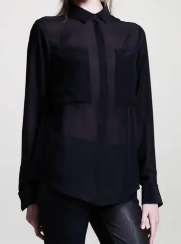 T by Alexander Wang Silk Combo Blouse Black