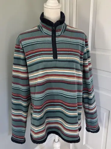 Bit Bridle Pullover Womens Medium Blue Striped Fleece 1/4 Zip Sweater Large