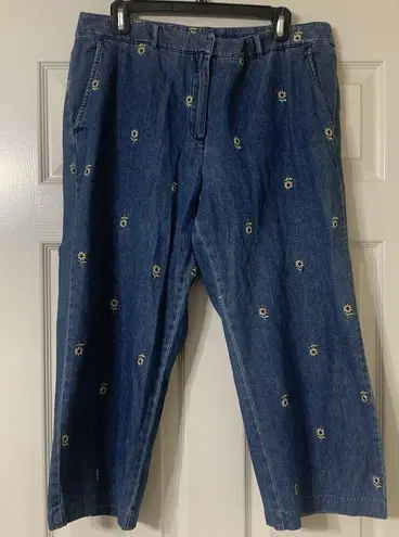 kim rogers Kim Roger Denim Cropped / Capri Sunflower Embroidered Pants Size 14 (S5)