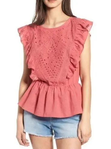 Hinge Nordstrom Eyelet Ruffle Peplum Top Blouse M