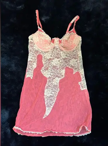 Frederick's of Hollywood Fredricks of Hollywood Coral & Lace Sheer Babydoll Lingerie - Size Small